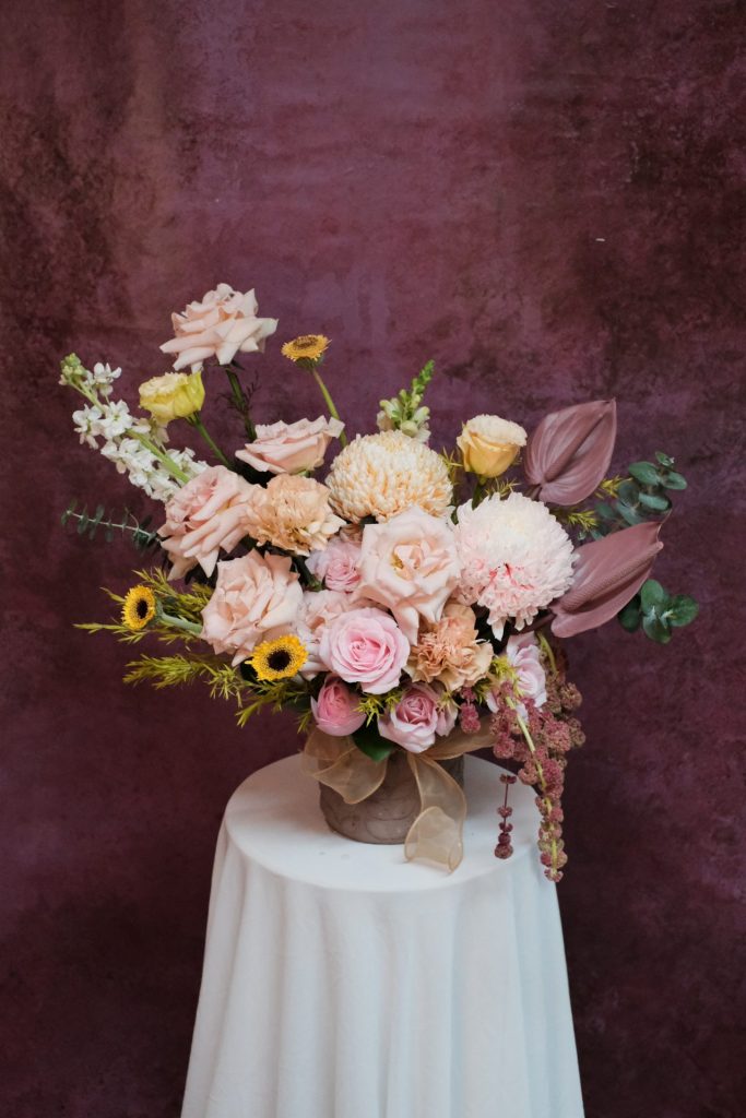 PINK AND YELLOW FLOWER BOUQUET VASE