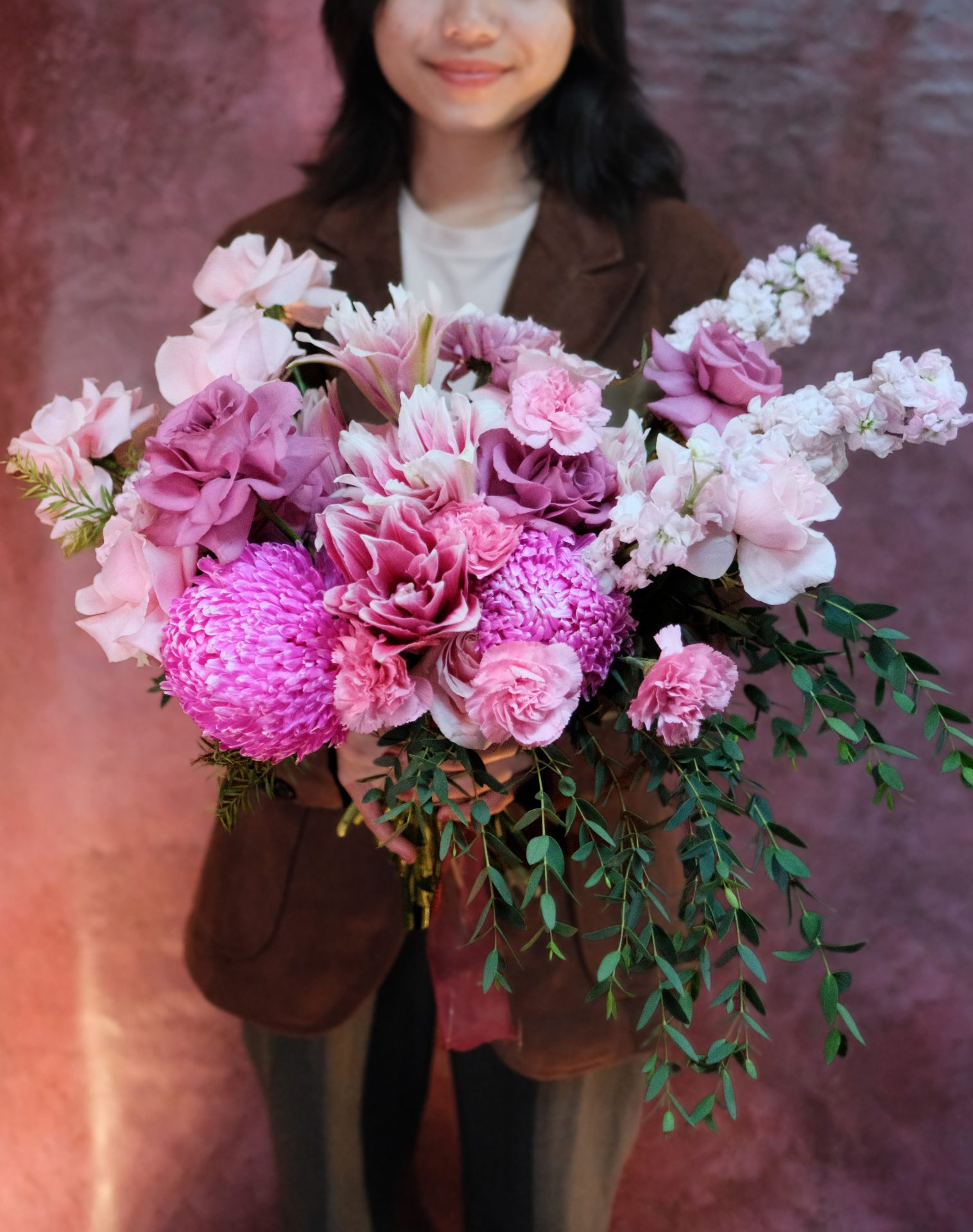 PINK AND PURPLE ROSE WEDDING BOUQUET